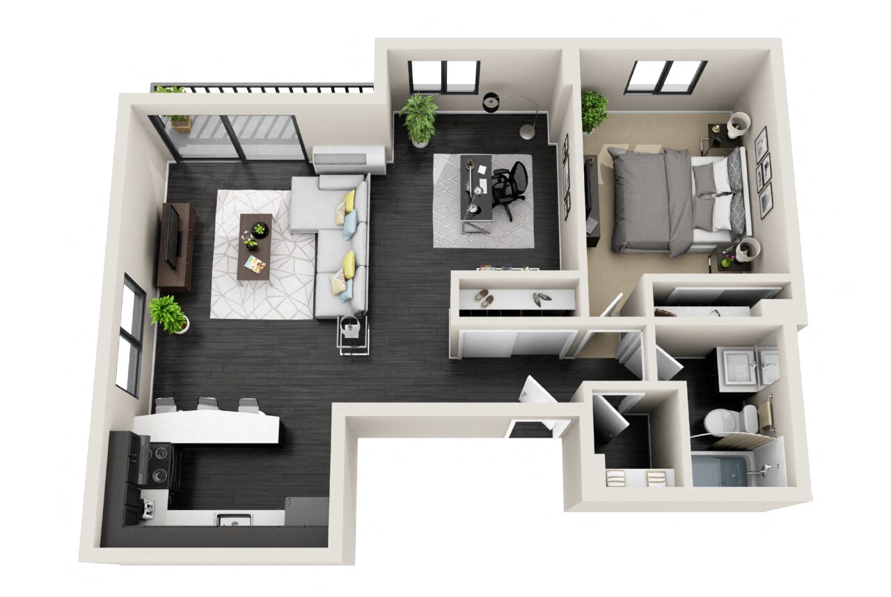 Floor plan for 1 bed, 1 bath, 828 sqft